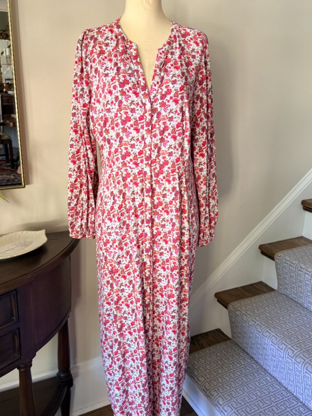 Universal Threads Long Sleeve Pink Floral Long Sleeve Maxi Dress Large